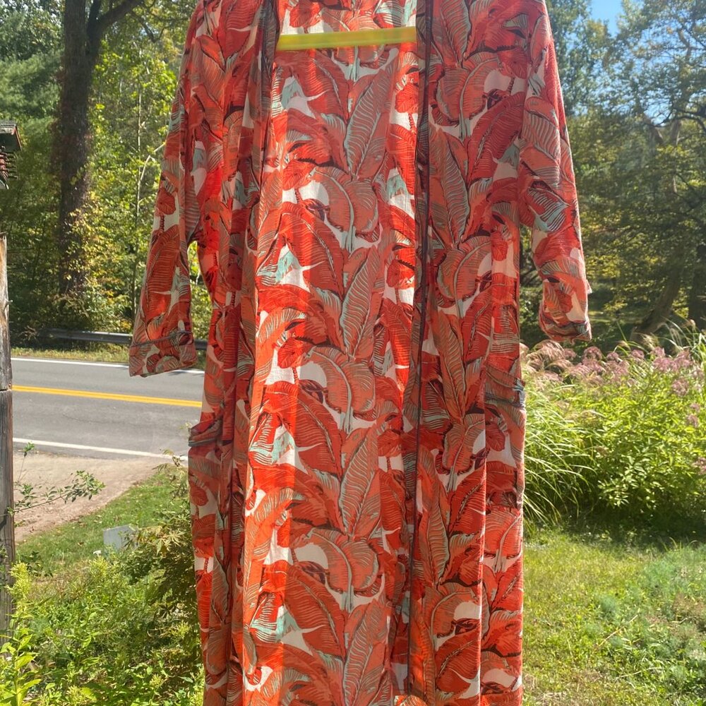 100% Cotton Robe pockets tie waste Orange print India